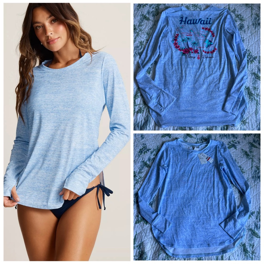 Tommy Bahama Hawaii Exclusive Rash Guard Light Blue XS UPF 50 Sun Shirt